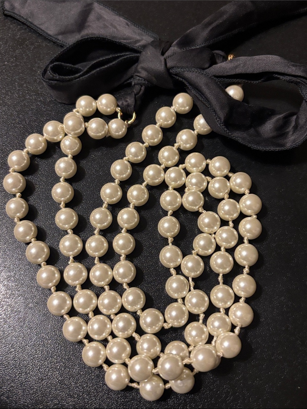 J. Crew Cream Faux Pearl Multi-Strand Necklace with Black Ribbon